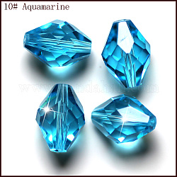 Abalorios de cristal austriaco de imitación, aaa grado, facetados, bicono, cielo azul profundo, 10x13mm, agujero: 0.9~1 mm