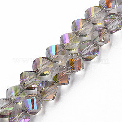 Electroplate transparentes abalorios de vidrio hebras, facetados, pepitas, violeta, 8x7mm, agujero: 1.4 mm, aproximamente 72 pcs / cadena, 20.08 pulgada (51 cm)
