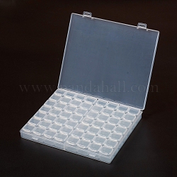 Contenants de perles en plastique, flip top stockage de perles, amovible, 56 compartiments, rectangle, clair, 21.2x18x2.7cm, compartiments: environ 2.4x2.5x2.3 cm, 56 compartiments / boîte