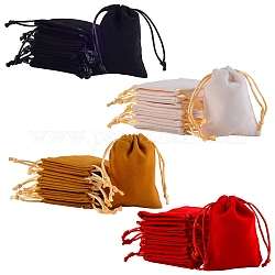 Pochettes d'emballage en velours 40 pièces 4 couleurs, sacs à cordonnet, couleur mixte, 9.2~9.5x7~7.2 cm, 10 pcs / couleur