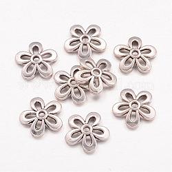 Tibetan Silver Bead Caps, Lead Free, Cadmium Free and Nickel Free, Flower, Antique Silver, about 11.5mm in diameter, 2.5mm thick, hole: 1mm