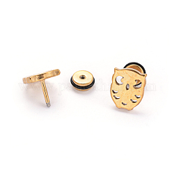 304 Stainless Steel Owl Earlobe Plugs, Screw Back Earrings, Hypoallergenic Earrings, Golden, 12x10mm, Pin: 1mm