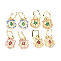 Alloy Enamel Huggie Hoop Earrings, with Glass, Long-Lasting Plated, Shield, Golden, Mixed Color, 34mm, Pin: 1.1mm