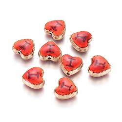 Perles en alliage plaqué or, avec l'émail, coeur avec la lettre i, rouge, 12x13x5.5mm, Trou: 1mm