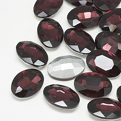 Cabujones de cristal con rhinestone, espalda plateada, facetados, oval, borgoña, 18x13x5.5mm