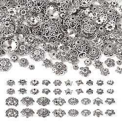 180pcs 18 juegos de tapas de abalorios de aleación de estilo tibetano, flor, plata antigua, 6~18x2~9mm, agujero: 1~2.5 mm, 10 piezas / style