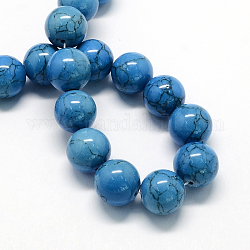 Окрашенные синтетической бирюзы шарика Gemstone пряди, круглые, Плут синий, 6 мм, отверстие : 1 мм, около 66 шт / нитка, 15.7 дюйм