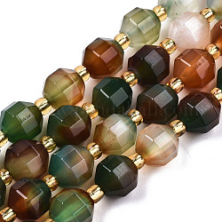 Paon naturelles perles en agate brins, facette, avec des perles de rocaille, teinte, ronde, colorées, 8x7.5mm, Trou: 1.2mm, perles: 3.5x2 mm, Environ 34 pcs/chapelet, 15.35 pouce (39 cm)