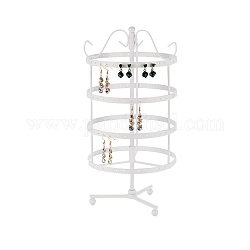 4-stöckiger, drehbarer Ohrringständer aus Eisen, Schmuckturm-Organizerhalter zur Aufbewahrung von Ohrringen, Runde, weiß, 14x14x30.5 cm