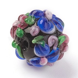 Abalorios de colores vario hechos a mano, rondelle con la flor, desigual, azul, 14~15x12~13mm, agujero: 1.5~1.8 mm