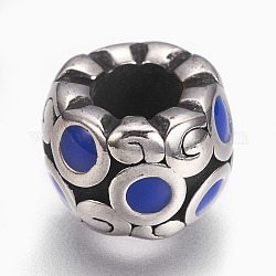 304 perline europei in acciaio inox, con smalto, perline con foro grande, rondelle, blu, argento antico, 11x8mm, Foro: 5 mm