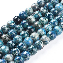 Brins de perles de jaspe impérial naturel, teinte, ronde, bleu cadet, 10mm, Trou: 1.8mm, Environ 40 pcs/chapelet, 15.51 pouce (39.4 cm)