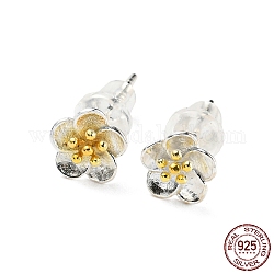 Boucles d'oreilles à tige en argent sterling 999 bicolore, fleur, or et argent, 6.5mm