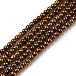 Chapelets de perles en verre électroplaqué, ronde, plein plaqué, cuivre plaqué, 2.3mm, Trou: 0.3mm, Environ 180~183 pcs/chapelet, 14.09~14.33'' (35.8~36.4 cm)