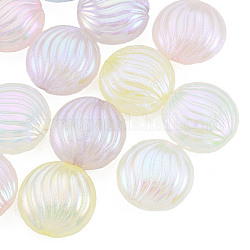 Perlas de acrílico chapadas en arco iris iridiscentes, abalorios de brillo, plano y redondo, color mezclado, 14x6.5mm, agujero: 1.4 mm