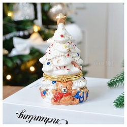 磁器のクリスマスツリー装飾ヒンジ付きジュエリー小物ボックス  家の装飾のための  ホワイト  70x120mm
