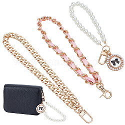 Wadorn 3 pièces 3 style poignet téléphone étui pendentif décoration et bracelet sangles de sac, avec des perles d'imitation en plastique ABS et des accessoires en cuir PU et alliage, rose, 125~210mm, 1pc / style