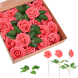 Flores artificiales de espuma, rosa falsa con tallos de plástico, para ramos de boda de diy, decoraciones de fiesta, salmón, 270x72x42mm