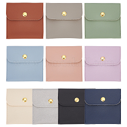 Nbeads 10 шт. 10 цвета искусственная кожа сумки для хранения ювелирных изделий, с пуговицами золотистого цвета, квадратный, разноцветные, 7.9x8x0.75 см, 1 шт / цвет