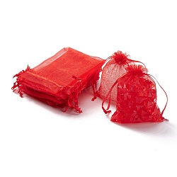 Sacchetti regalo in organza con coulisse, sacchetti per gioielli, sacchetti regalo per bomboniere natalizie, rosso, 12x9cm