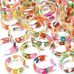 Transparent Resin Fruit Finger Ring for Women, Mixed Color, US Size 5 3/4(16.3mm)