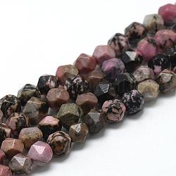 Natur Rhodonit Perlen Stränge, sternförmige runde Perlen, facettiert, 8~10x7~8 mm, Bohrung: 1 mm, ca. 48 Stk. / Strang, 15.3 Zoll