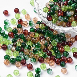 Perles de verre craquelé peintes, choc-menthe mélange, ronde, couleur mixte, 4~4.5x4mm, Trou: 1mm, environ 400 pcs / sachet 