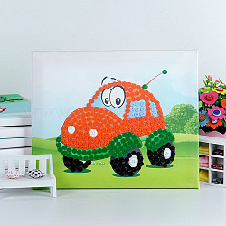 Creative DIY Car Pattern Resin Button Art, with Canvas Painting Paper and Wood Frame, Educational Craft Painting Sticky Toys for Kids, Colorful, 30x25x1.3cm
