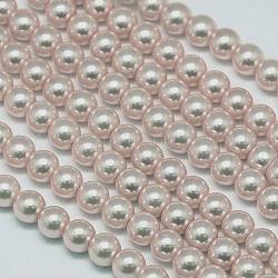 Umweltfreundliche runde Perlenstränge aus gefärbtem Glasperlen, Baumwollkordel Gewinde, rosa, 4~4.5 mm, Bohrung: 0.7~1.1 mm, ca. 104 Stk. / Strang, 15 Zoll