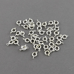 Cierres de anillo de resorte de latón, sin plomo y cadmio, color plateado, 10x6x1.5mm, agujero: 1.5 mm