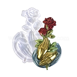 バラの飾りのシリコン型が付いたバレンタインデーの手  レジン型  UVレジン用  エポキシ樹脂工芸品作り  花  213x120x7mm