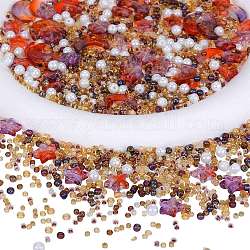 2 sachet de perles de verre et de rocailles, avec de la poudre de paillettes, imitation perle & transparent & couleurs intérieures, lune et étoile & ronde, selle marron, 2~16x2~11.5mm, Trou: 0.8~1.2mm