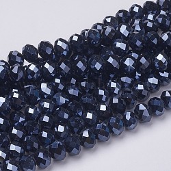 Glass Beads Strands, Pearl Luster Plated, Crystal Suncatcher, Faceted Rondelle, Black, 10x7mm, Hole: 1mm, about 70~72pcs/strand, 18 inch