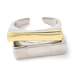 Двухцветное латунное прямоугольное открытое кольцо-манжета для женщин с покрытием стойки, без свинца и без кадмия, платиной и золотом, внутренний диаметр: 17.4 мм