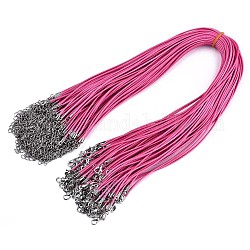 Gewachsten Baumwollkordel bildende Halskette, mit Alu-Karabiner Schnallen und Eisenketten Ende, Platin Farbe, neon rosa , 17.12 Zoll (43.5 cm), 1.5 mm