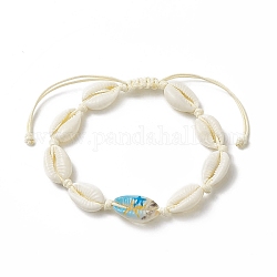 Bracelet de cheville en perles tressées en coquille de cauri naturel pour femme, motif étoile de mer, diamètre intérieur: 2-1/2~4-1/8 pouce (6.5~10.5 cm)