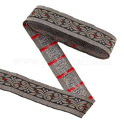 Ethnic Style Embroidery Polyester Ribbons, Floral Pattern, Black, 1-3/8 inch(34mm), about 7.66 Yards(7m)/Roll