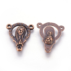 Rosary Center Pieces Tibetan Style Virgin Mary Chandelier Links, Lead Free & Nickel Free, Red Copper, 25x21x4mm, Hole: 2mm