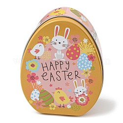 Boîte cadeau en fer blanc de dessin animé sur le thème de Pâques, boîte à bonbons en forme d'oeuf, boîte de rangement motif oeuf et lapin, verge d'or, 8.9x11.4x4.4 cm