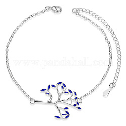 Bracelets de cheville à maillons en laiton Shegrace, avec résine époxy et chaînes de câbles, arbre, platine, bleu foncé, 8-1/4 pouce (21 cm)