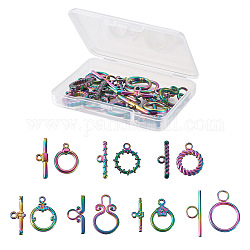 Biyun 14 Sets 7 Style Vacuum Plating 304 Stainless Steel Toggle Clasps, Ring, Mixed Color, 2sets/style