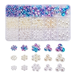 15 Style ABS Plastic Imitation Pearl Beads, Round, Mixed Color, about 1302~1320pcs/box