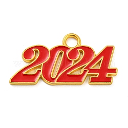 Emaille Anhänger Legierung, Bleifrei und cadmium frei, Charme Nummer 2024, golden, rot, 18.5x36.5x1.5 mm, Bohrung: 4 mm