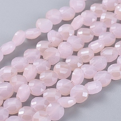 Electroplate Glass Beads Strands, Faceted, Flat Round, Half Rainbow Plated, Pink, 6x4mm, Hole: 1.2mm, about 100pcs/Strand, 21-5/8~23-1/4 inch(53.5~59cm)