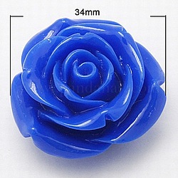 Royal Blue Rose Flower Opaque Resin Beads, Mother's Day Gift Beads, 34x21mm