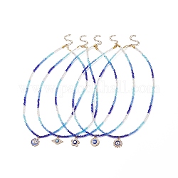Collier pendentif mauvais œil en alliage d'émail avec strass en cristal, collier de perles de verre pour femme, Modèles mixtes, 18.70 pouce (47.5 cm)