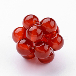 Natural Gemstone Woven Beads, Cluster Beads, with 12pcs 6mm Carnelian Round Beads, 18~19mm, Hole: 2x2mm, Beads: 6mm