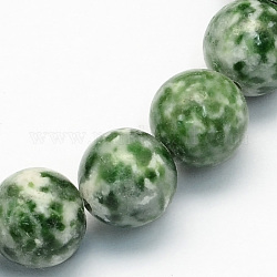 Натуральные зеленые пятна яшмы круглые бусы пряди, 6.5 мм, отверстие : 1 мм, около 63 шт / нитка, 15.5 дюйм