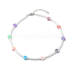 Collares de cuentas redondas de perlas de vidrio para niños, con arcilla polimérica cuentas de flores, colorido, 16.14 pulgada (41 cm)