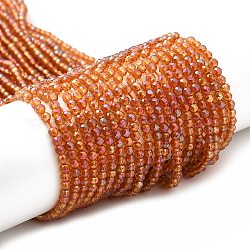 Placcare trasparente perle di vetro fili, arcobaleno placcato, tondo sfaccettato, cioccolato, 3x2.5mm, Foro: 0.7 mm, circa 149pcs/filo, 14.57'' (37 cm)